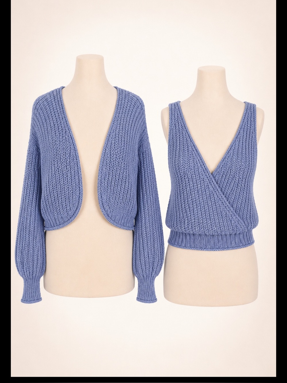 NWT Sincerely Jules Blue 2 Piece Wrap Tank Balloon Sleeve Cardigan Set L